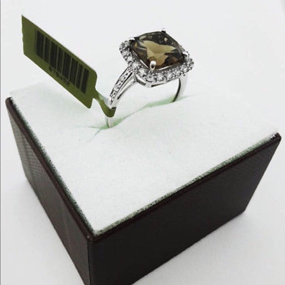 10K GENUINE 3.84 CTW SMOKY TOPAZ & DIAMONDS RING - Picture 4 of 6